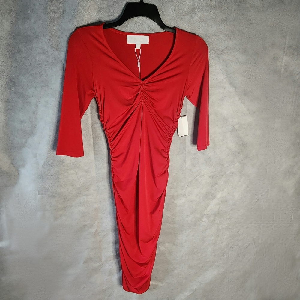 Superfoxx Red Dress 3/4 Length Sleeves Ruching Detailing
